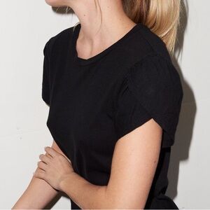 LNA Revolve Vylett Black Tulip Sleeve Basic Cotton Short Sleeve T Shirt Evereve